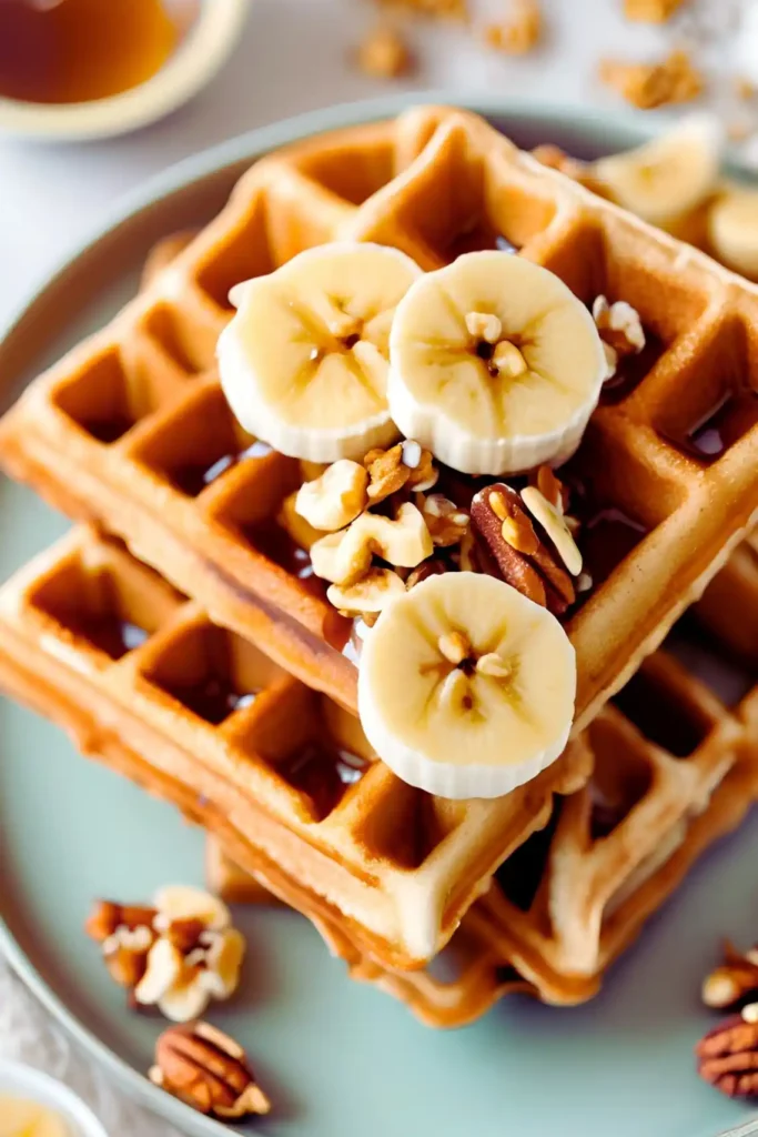 Healthy banana waffle close-up