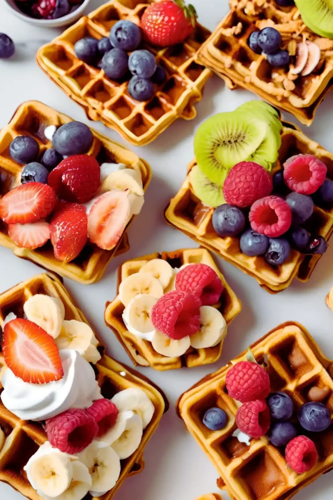 Banana waffles with toppings