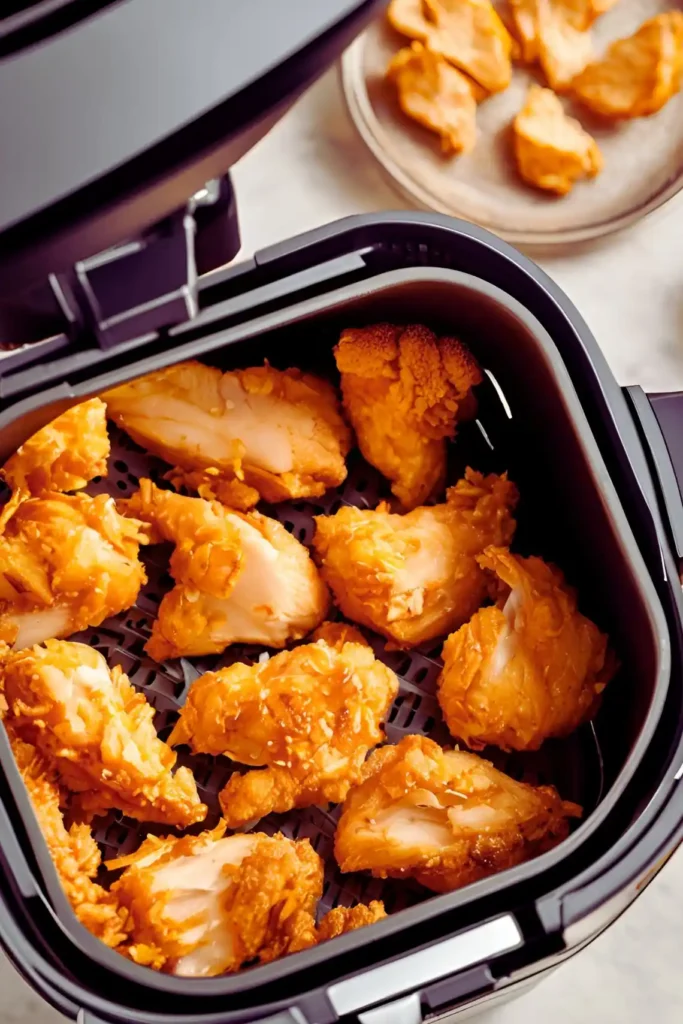 Air fryer with chicken cooking inside