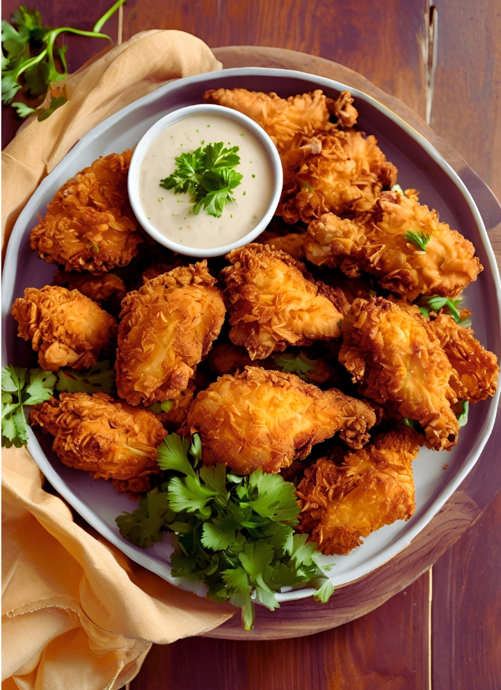 Air fryer fried chicken served on a platter