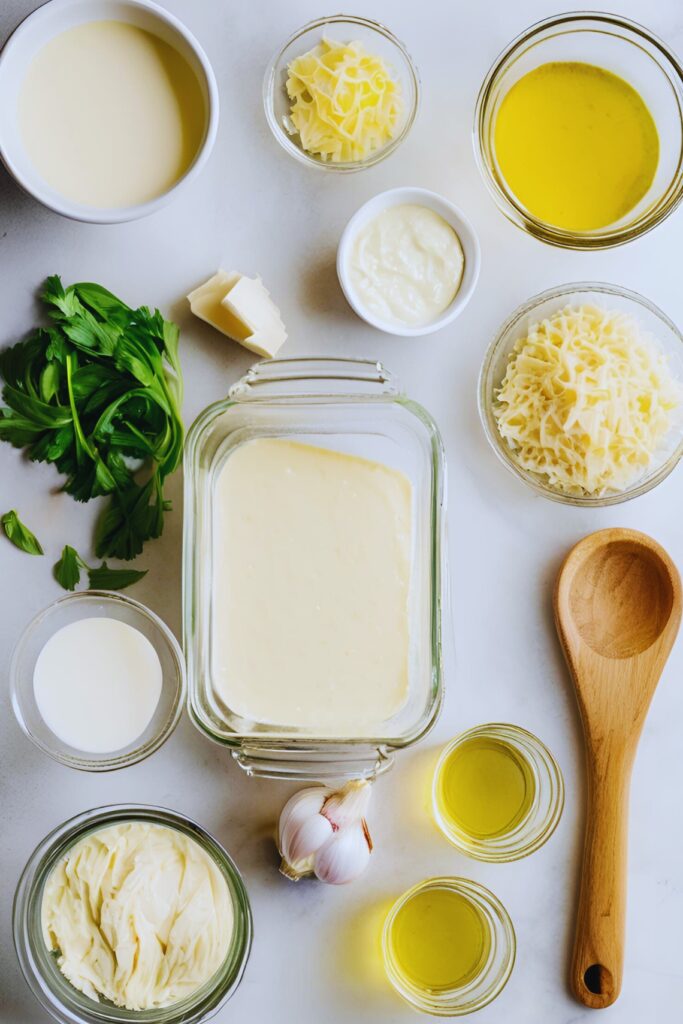 Ingredients for homemade Alfredo sauce