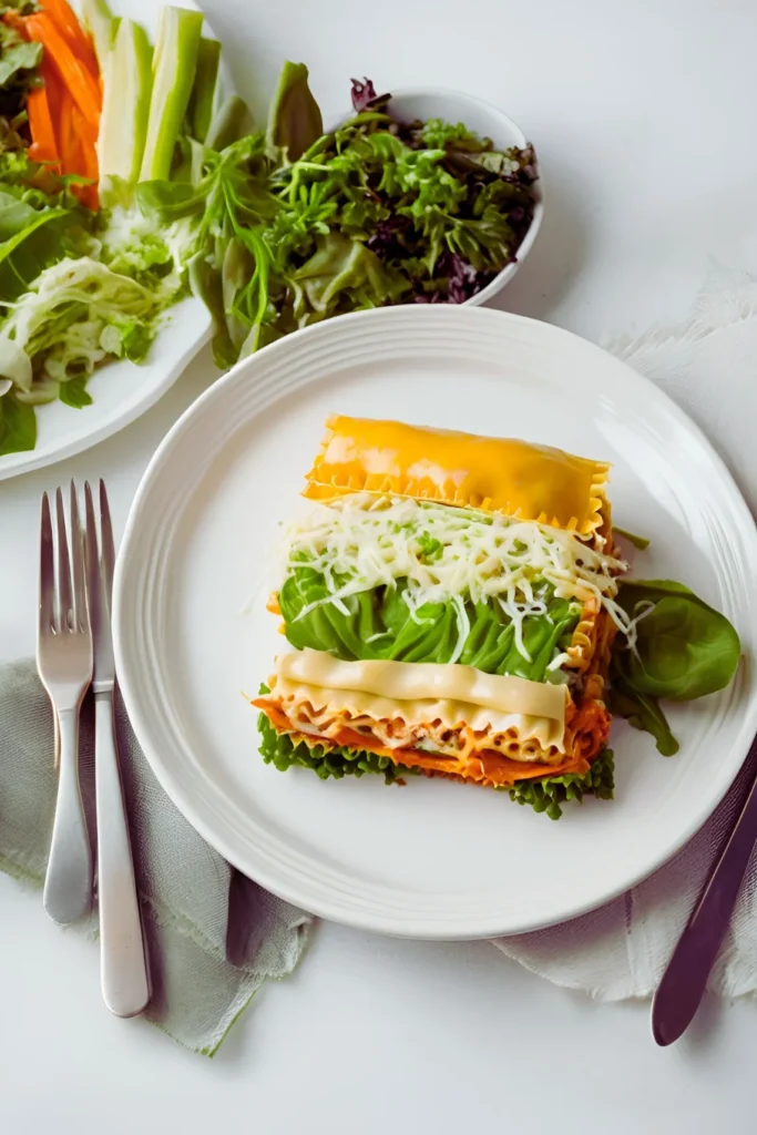 Balanced meal with lasagna roll-up