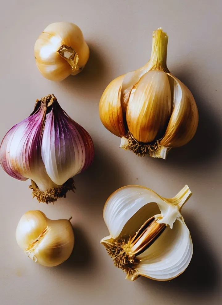 Garlic cloves before and after roasting