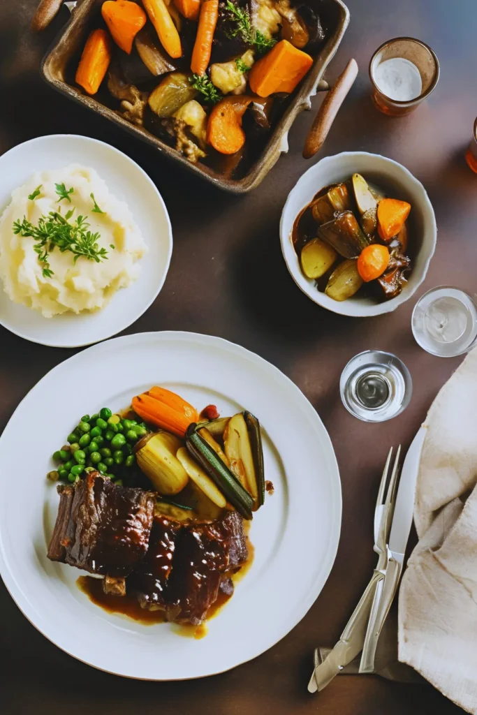 "Braised ribs with side dishes"