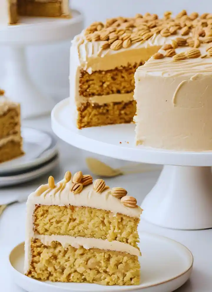 Peanut butter cake on a stand