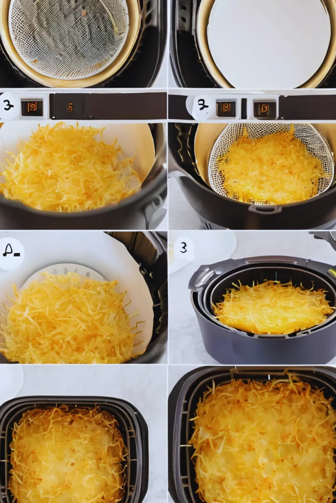 Air fryer hash browns cooking process