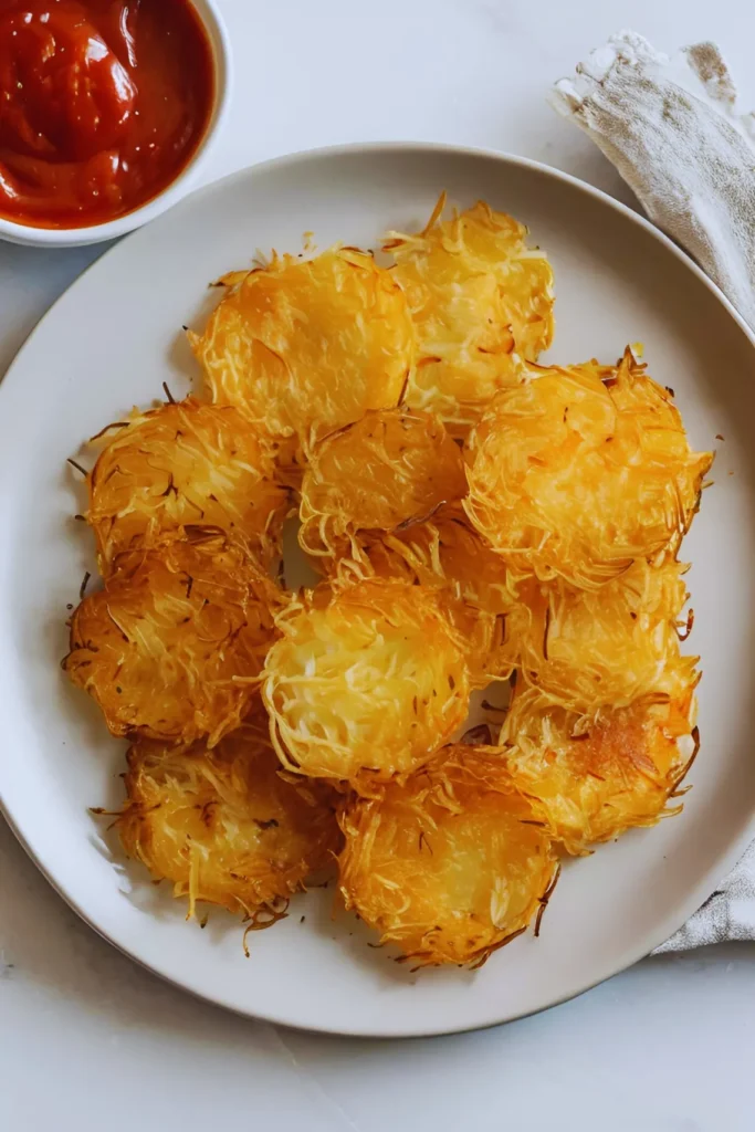 Air fryer hash browns on a plate