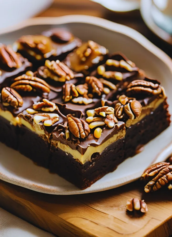 Turtle brownies on a plate