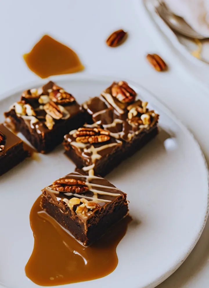 Turtle Brownies on a Plate