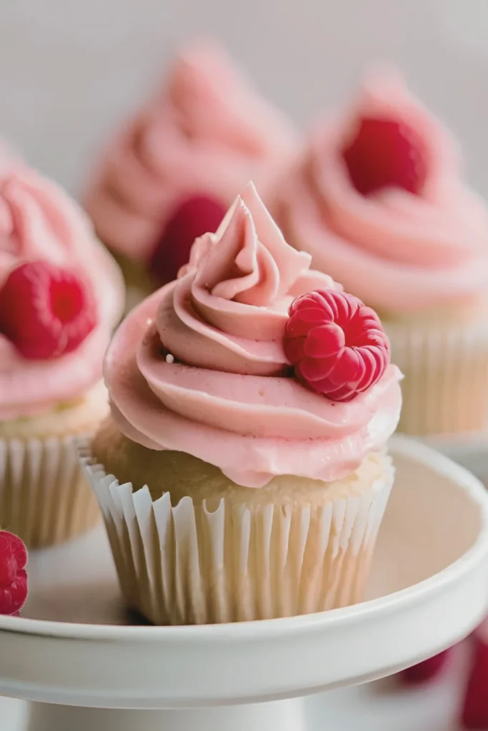 Piping Raspberry Buttercream on Cupcakes