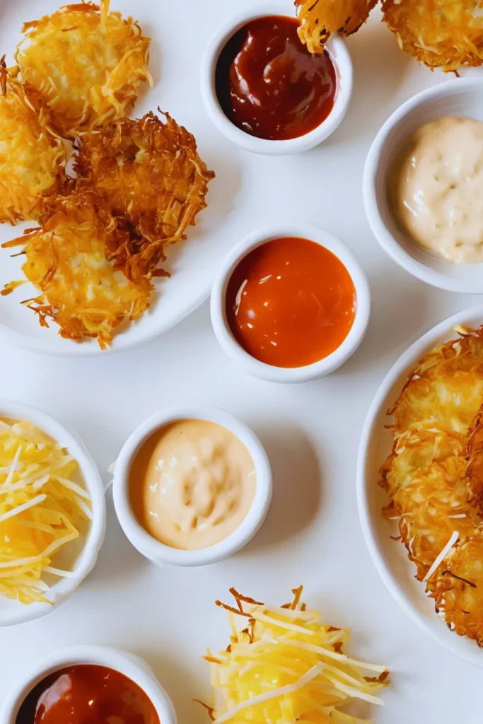 Hash browns with dipping sauces