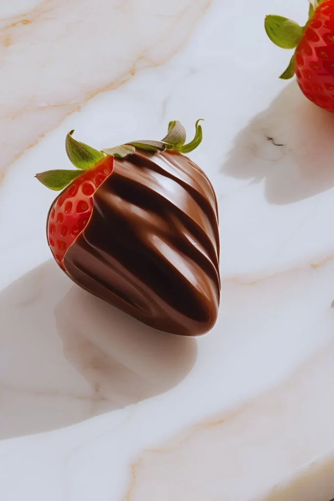 Strawberry being dipped into chocolate