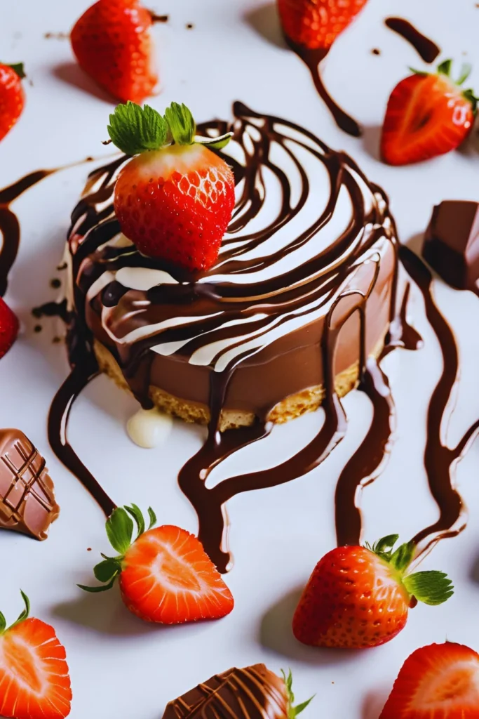 Fresh strawberries and chocolate drizzle