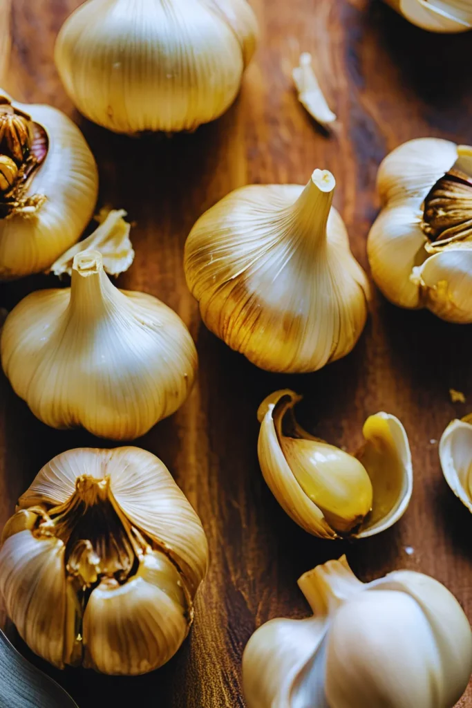 Roasted garlic bulbs ready to be served