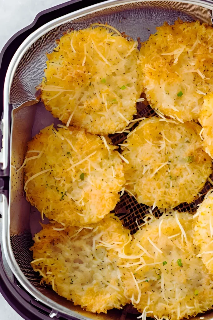 Frozen and fresh hash browns in an air fryer basket