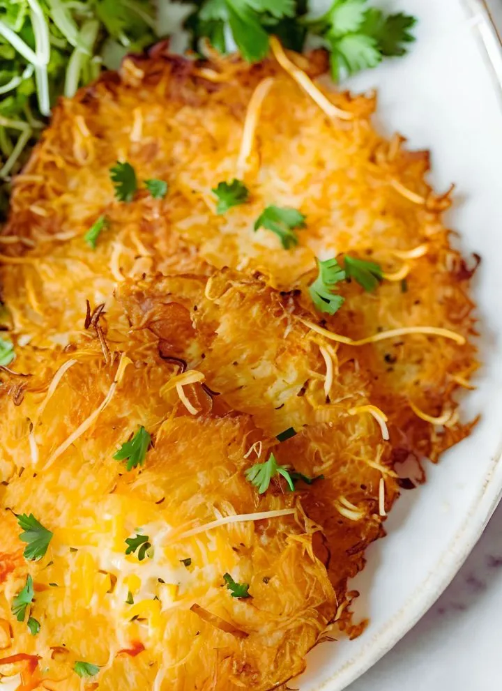 Crispy air fryer hash browns on a plate