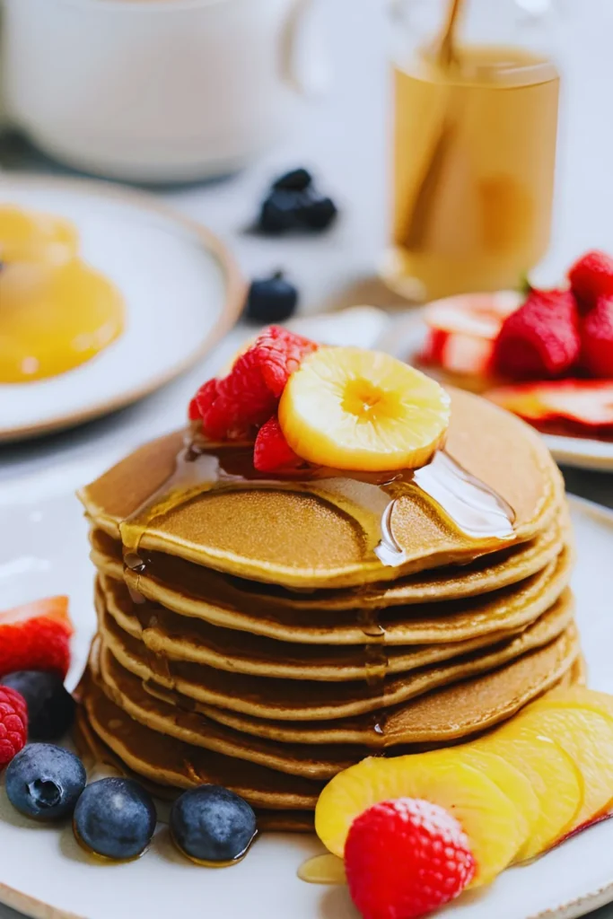 Low-calorie gingerbread pancakes with fruit