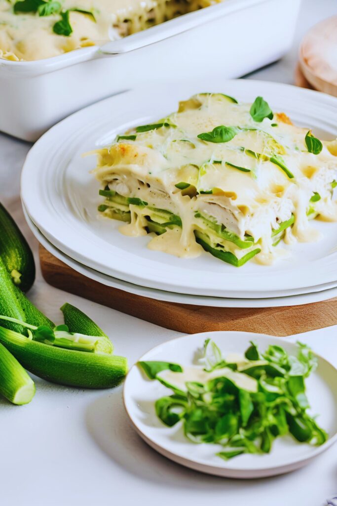 Low-carb Chicken Alfredo Lasagna with zucchini noodles