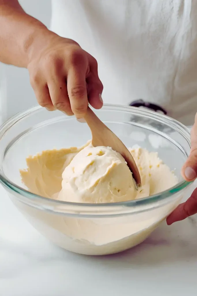 Mixing sour cream into cookie dough