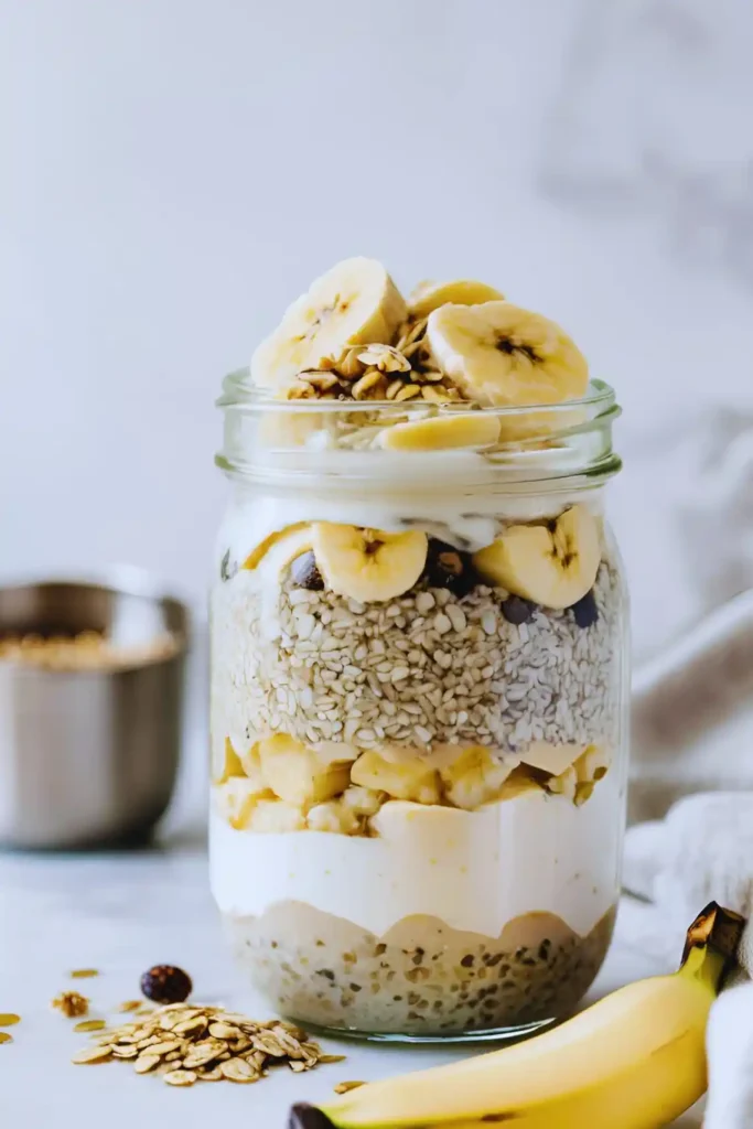 Overnight oats with banana slices