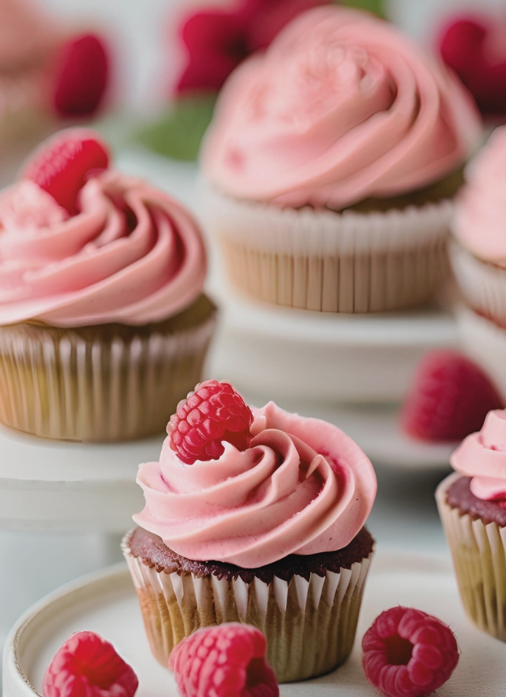 Raspberry Buttercream Frosting on Cupcakes