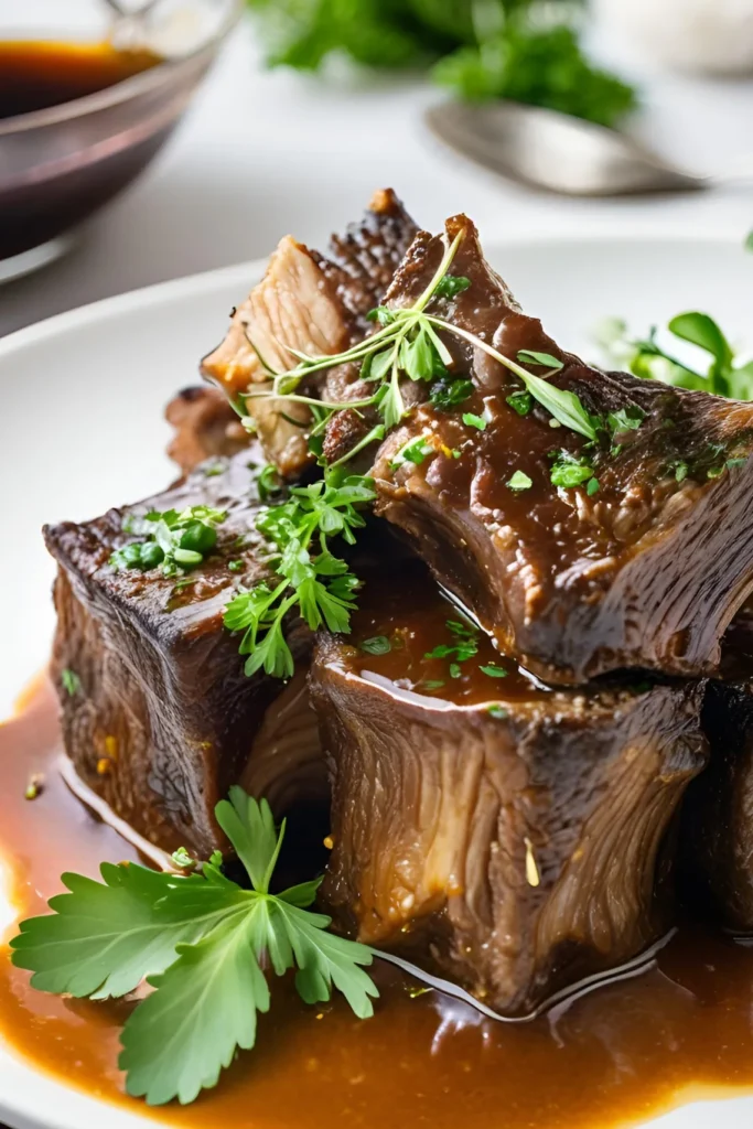 Braised short ribs with vegetables and broth