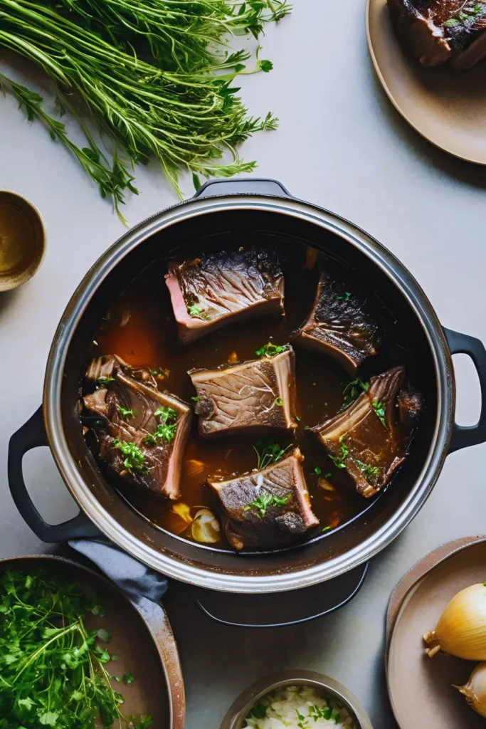 Low and slow braising short ribs