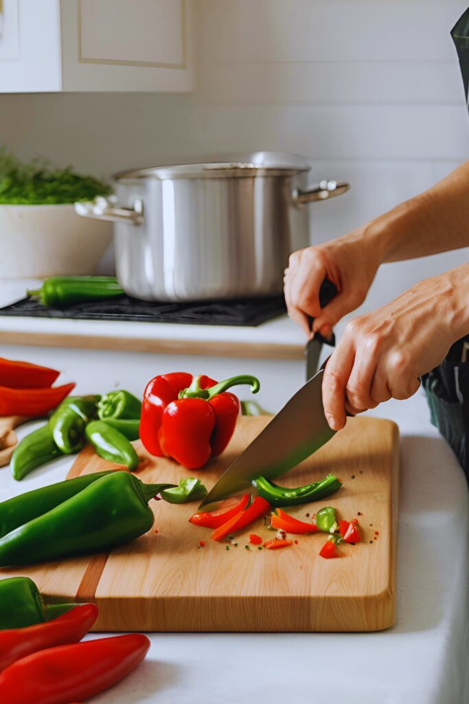 Cleaning and slicing peppers