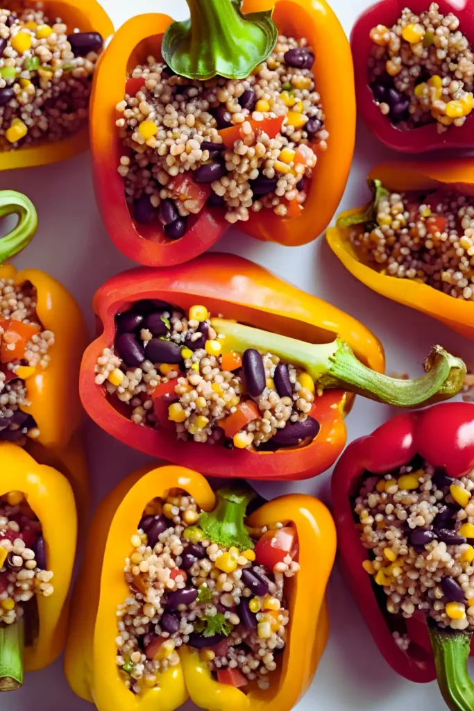 Freshly stuffed raw peppers with quinoa filling