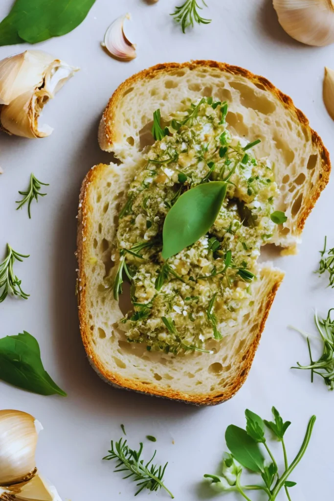 Roasted garlic spread on rustic bread