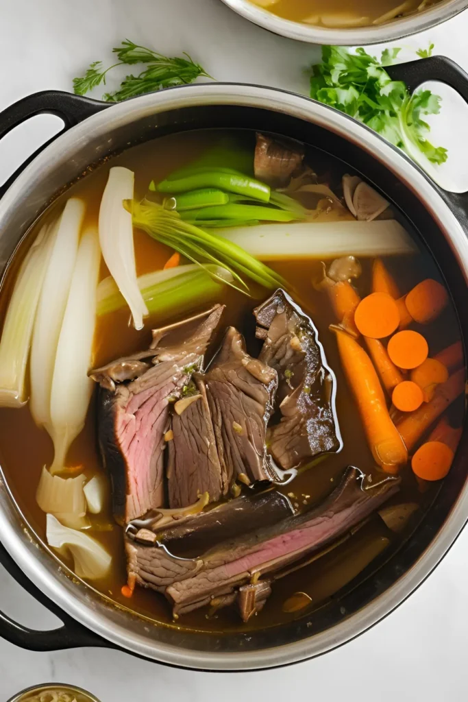 Braised short ribs with vegetables and broth