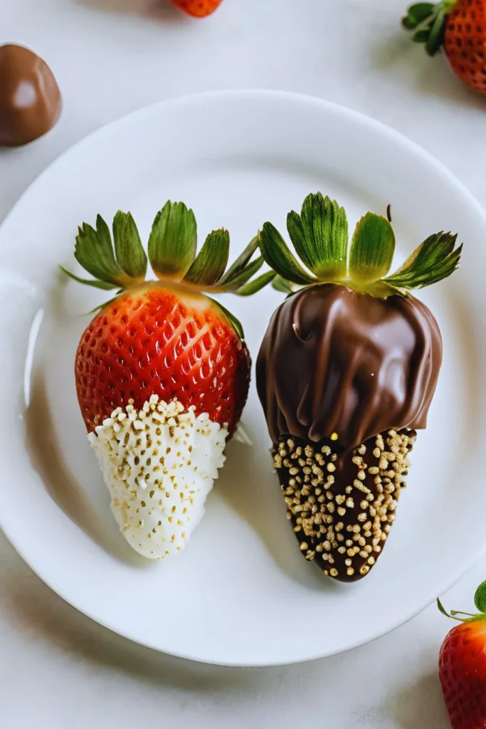 Spoiled and fresh chocolate-covered strawberries side-by-side