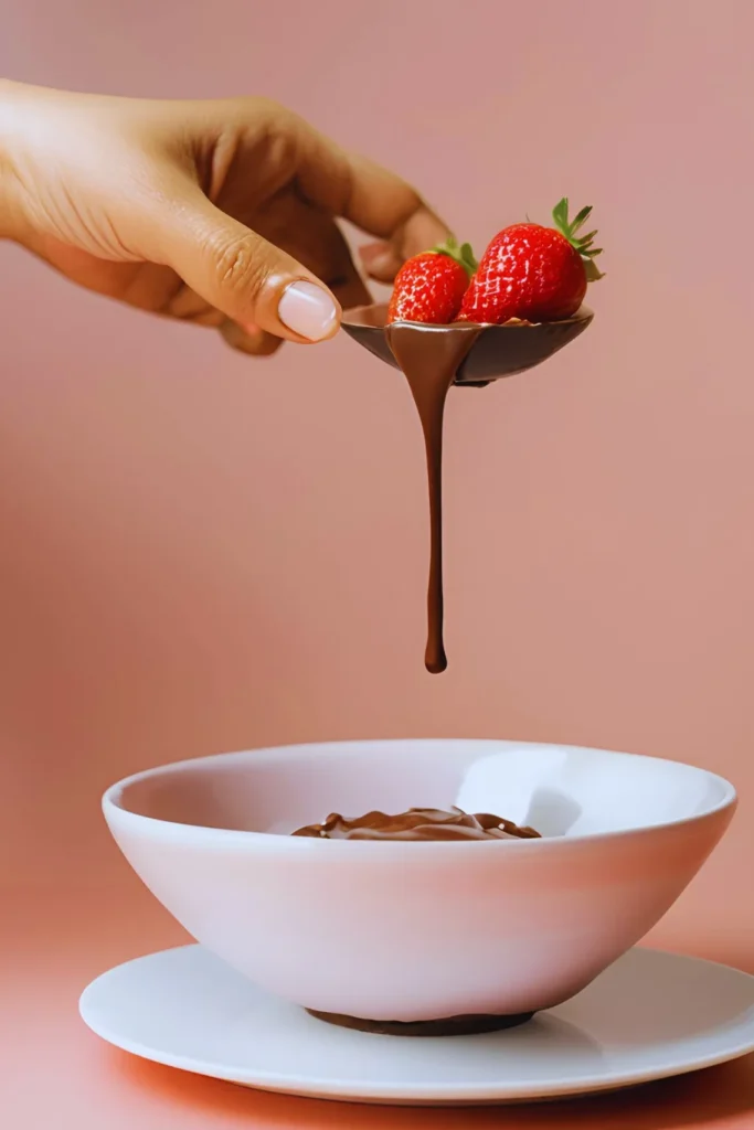 Dipping strawberries in melted chocolate