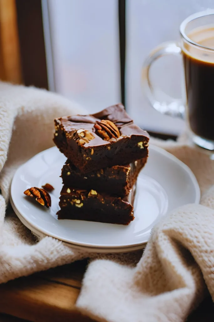 Turtle brownies with coffee