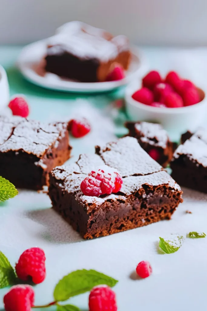 Vegan brownies with fresh garnish