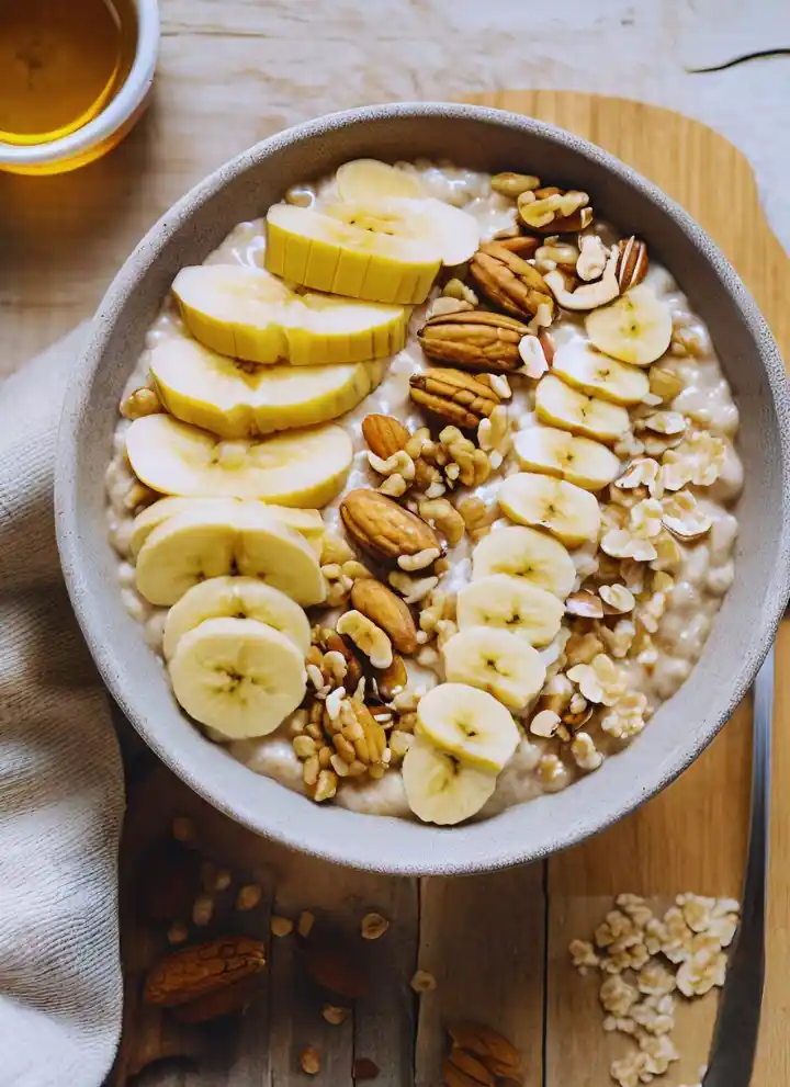 Porridge and banana breakfast bowl