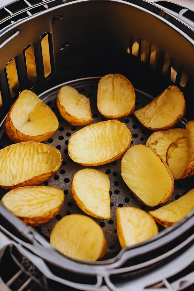 Air fryer with potatoes cooking