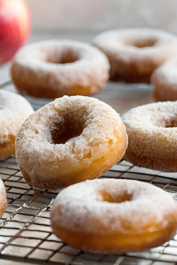 Homemade apple cider donuts on a cooling rack