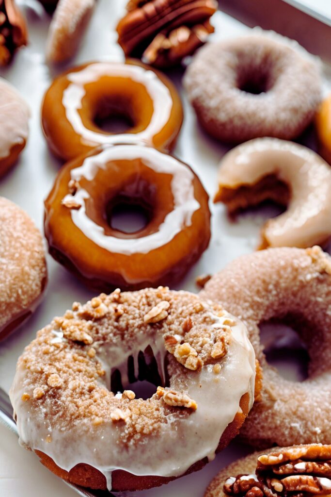 Apple cider donuts with glaze and toppings