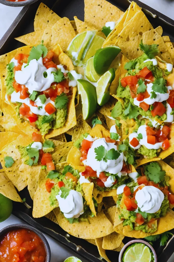 Serving air fryer nachos - party platter with dips