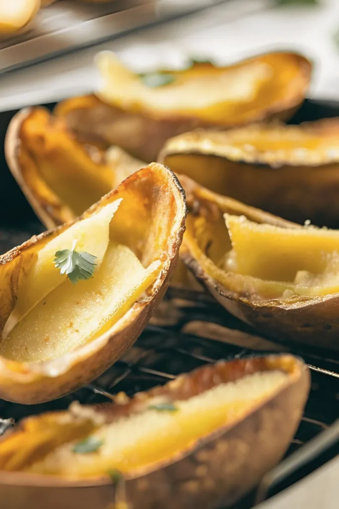 Air fryer preparing potato skins